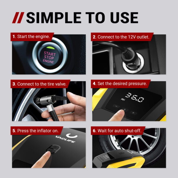 VacLife Air Compressor – 12V DC Tire Inflator with LED - Image 9