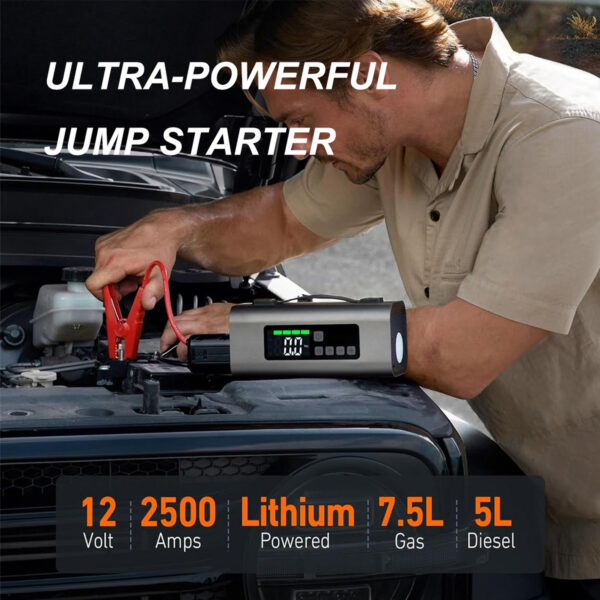 2500A Jump Starter with 150PSI Air Compressor – Dual LED Display - Image 6